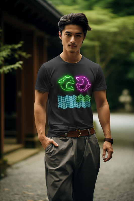 Men's Glow Dolphin T-shirt Black by ZealforTee