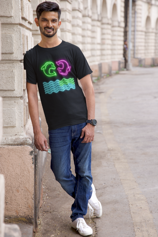 Men's Glow Dolphin T-shirt Black by ZealforTee
