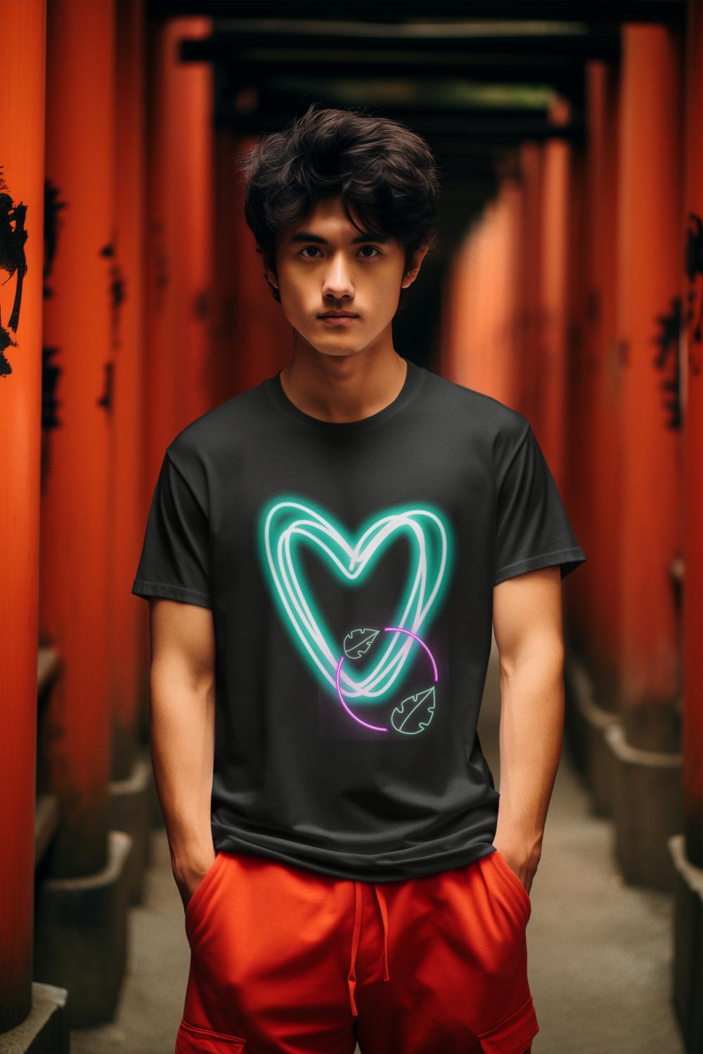 Men's Glow Heart Tshirt Black by ZealforTee