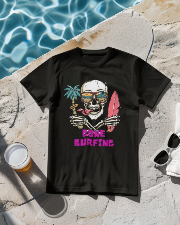 Men's Gone Surfing Skull T-shirt White by ZealforTee