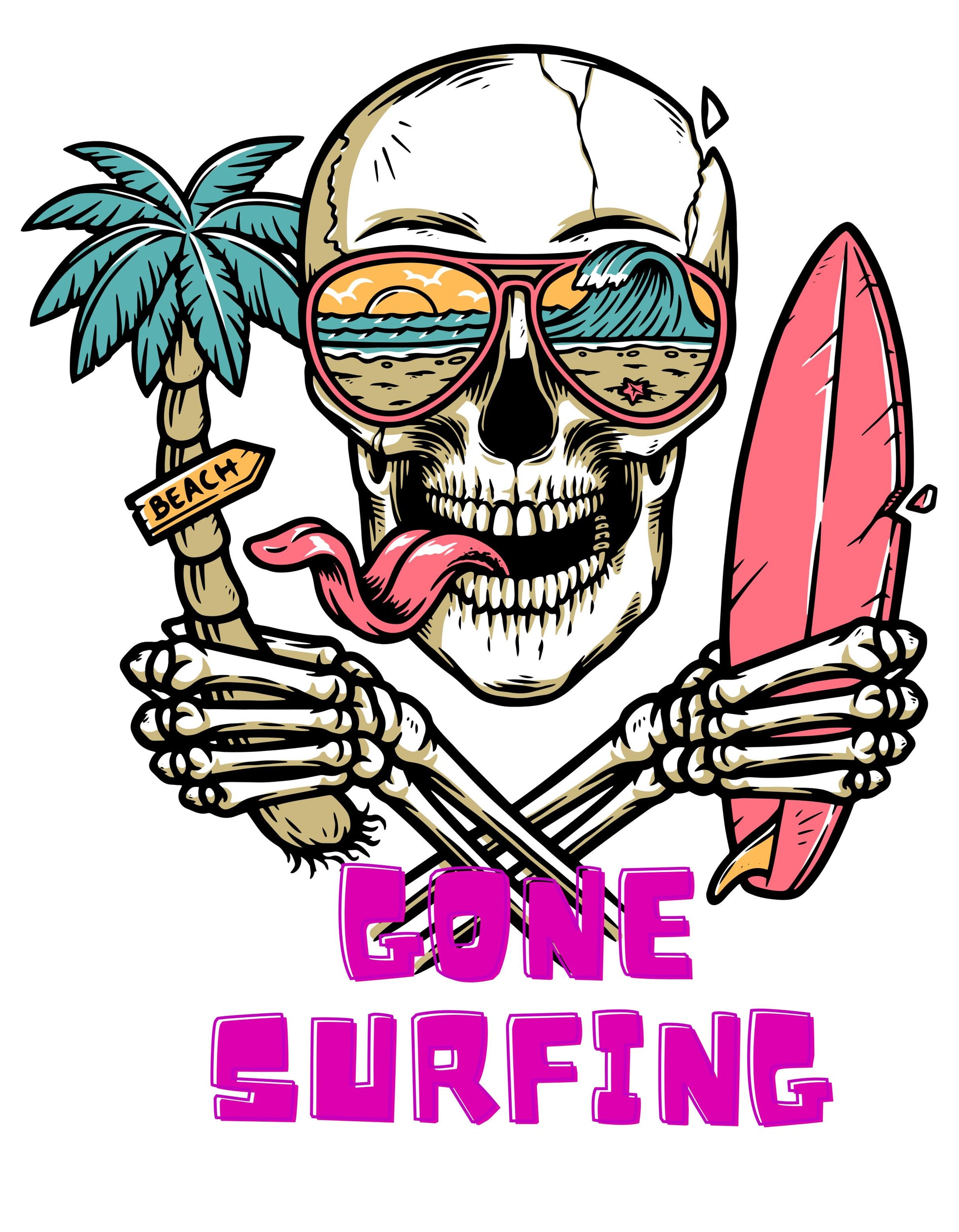 Men's Gone Surfing Skull T-shirt White by ZealforTee