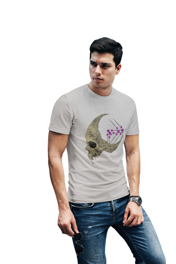 Men's Half Skull T-shirt Grey Melange by ZealforTee