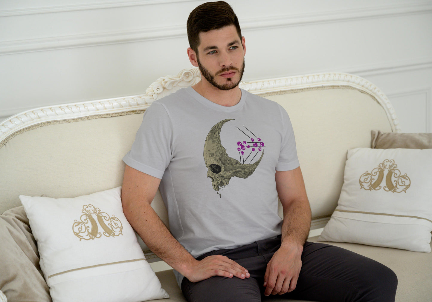 Men's Half Skull T-shirt Grey Melange by ZealforTee