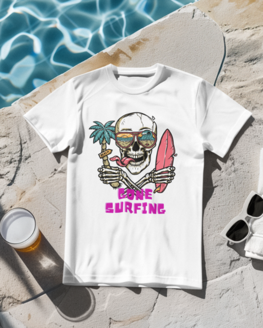 Men's Gone Surfing Skull T-shirt Black by ZealforTee