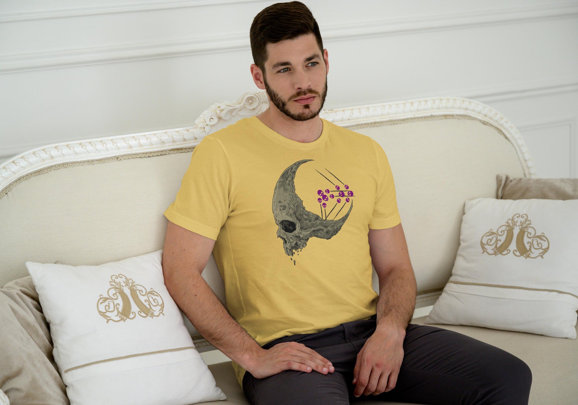 Men's Half Skull T-shirt Yellow by ZealforTee