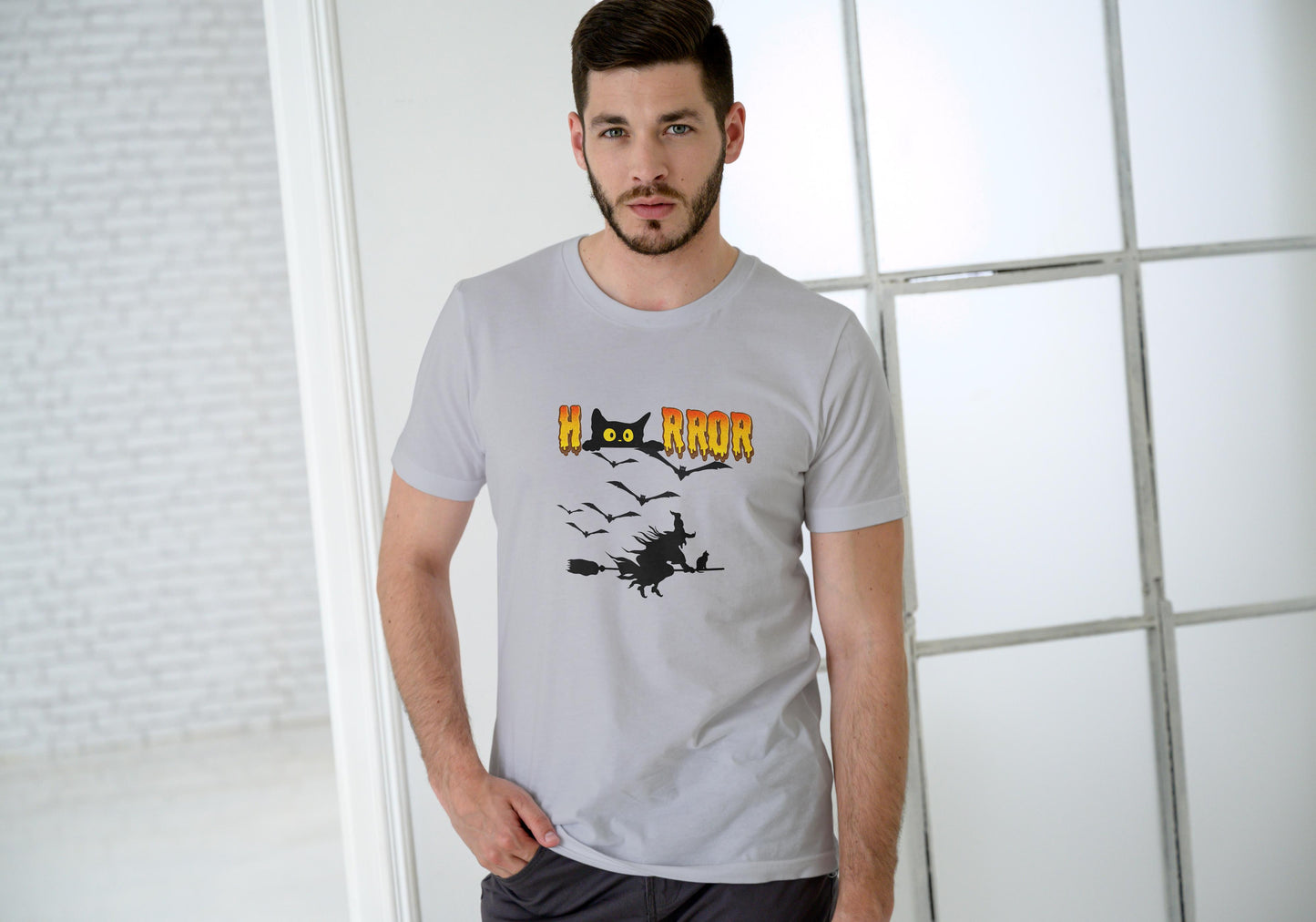 Men's Round Neck Horror T-shirt Grey Melange by ZealforTee