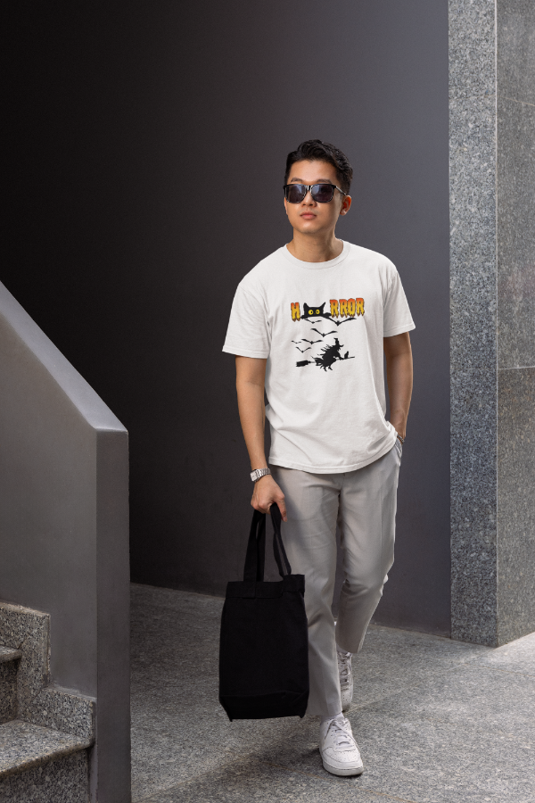 Men's Round Neck Horror T-shirt Grey Melange by ZealforTee