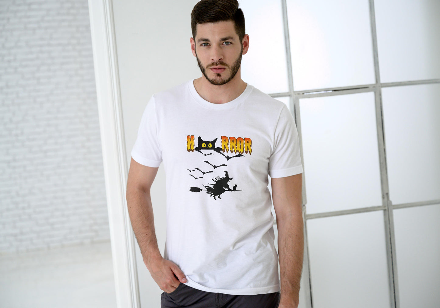 Men's Round Neck Horror T-shirt White by ZealforTee
