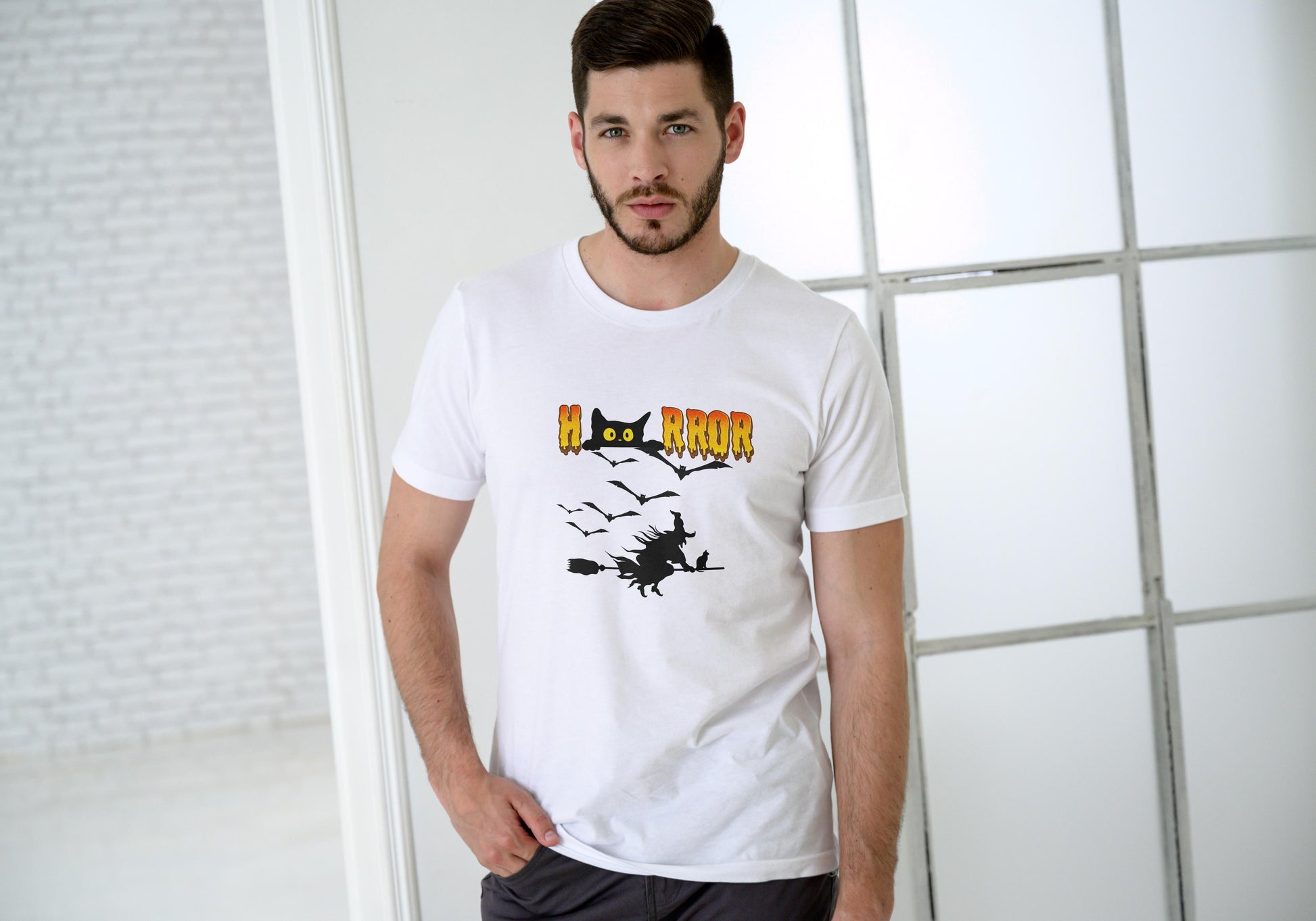 Men's Round Neck Horror T-shirt White by ZealforTee