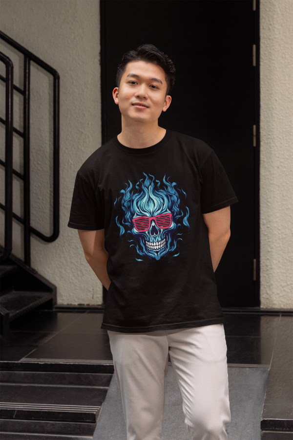 Men's Hot Fire Skull T-shirt Yellow by ZealforTee