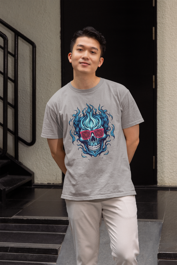 Men's Hot Fire Skull T-shirt Black by ZealforTee