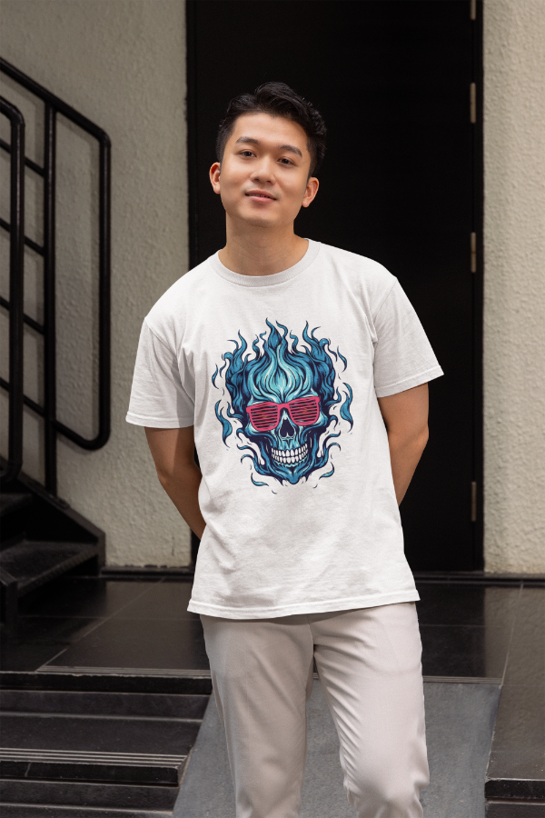 Men's Hot Fire Skull T-shirt Grey Melange by ZealforTee