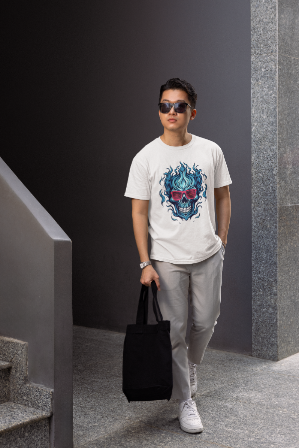 Men's Hot Fire Skull T-shirt Grey Melange by ZealforTee