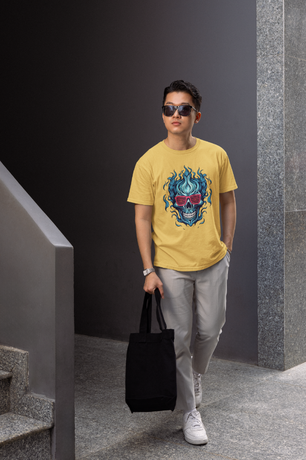 Men's Hot Fire Skull T-shirt Yellow by ZealforTee