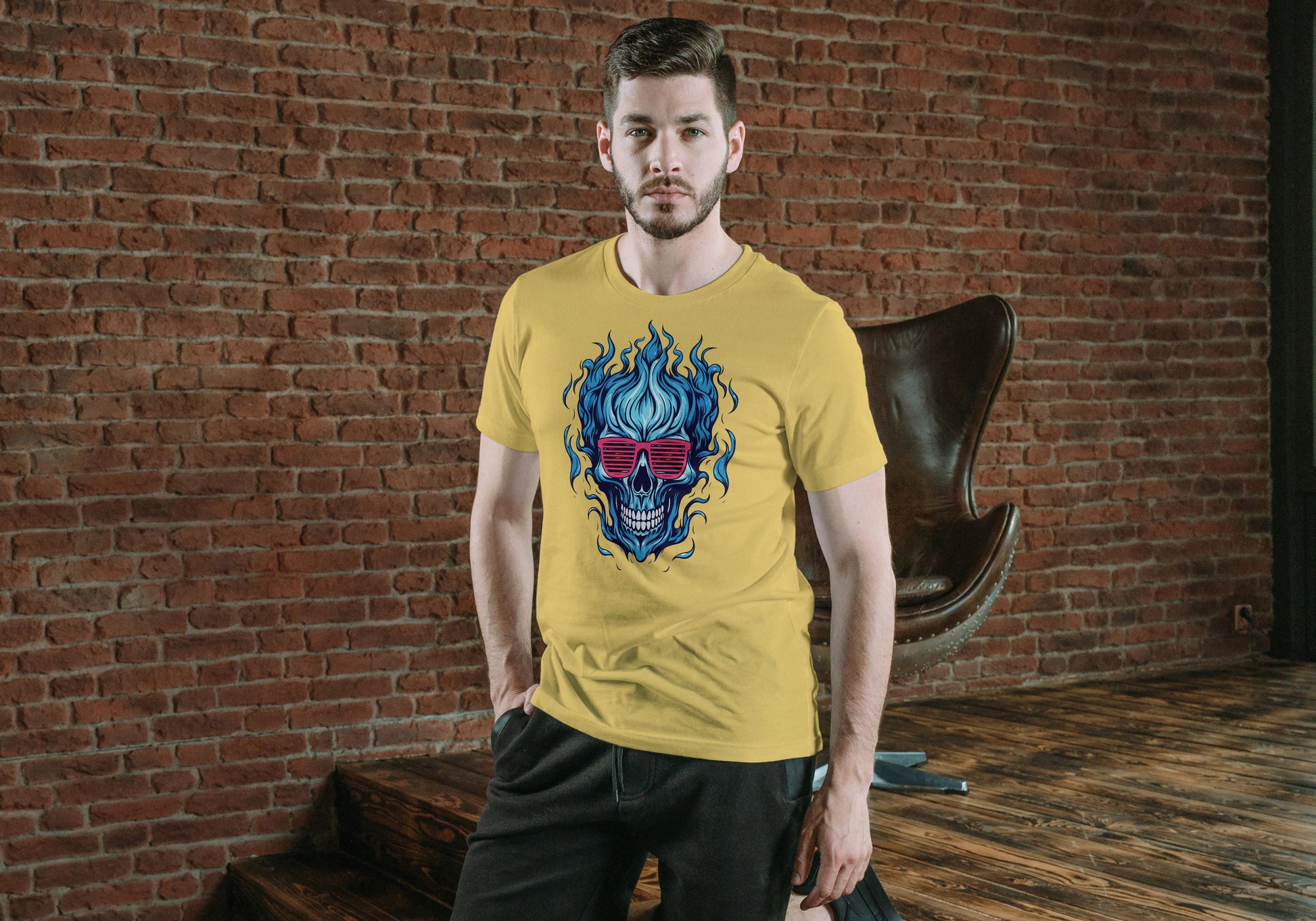 Men's Hot Fire Skull T-shirt Yellow by ZealforTee