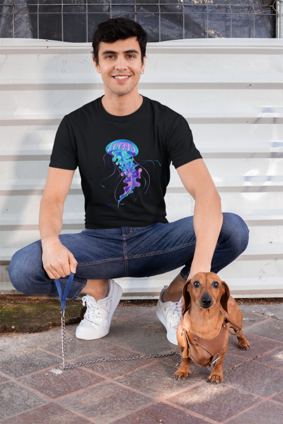 Men's Blue Jellyfish Tshirt Black by ZealforTee