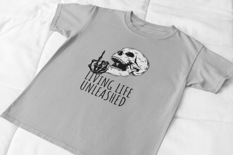 Men's Living Life Unleashed Skull T-shirt Grey Melange by ZealforTee