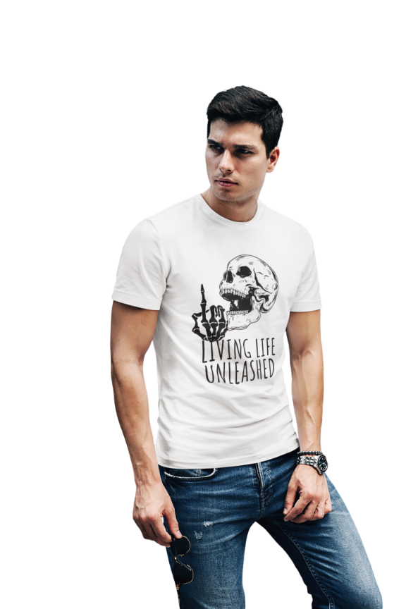 Men's Living Life Unleashed Skull T-shirt White by ZealforTee