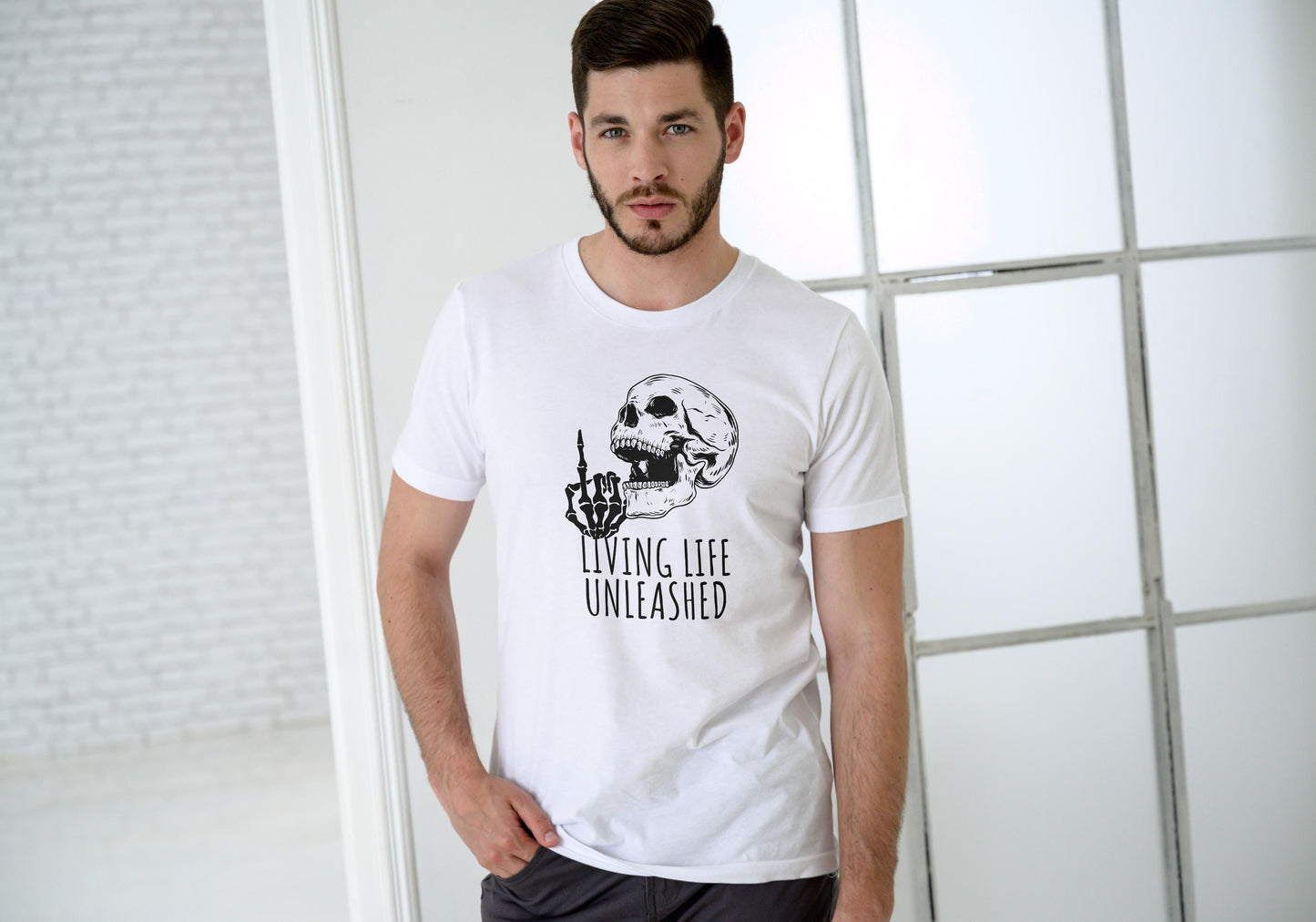 Men's Living Life Unleashed Skull T-shirt White by ZealforTee
