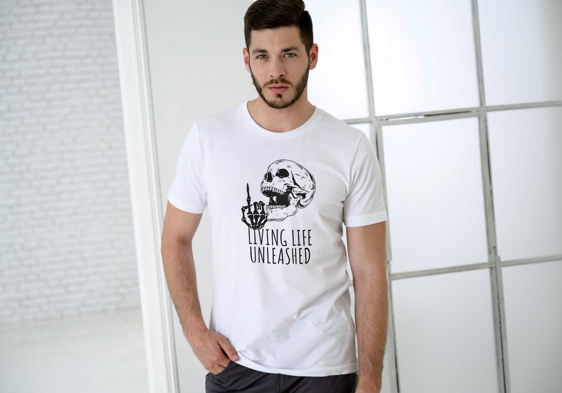 Men's Living Life Unleashed Skull T-shirt White by ZealforTee