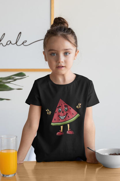 Kid's Happy Watermelon Unisex Tshirt Black by ZealforTee