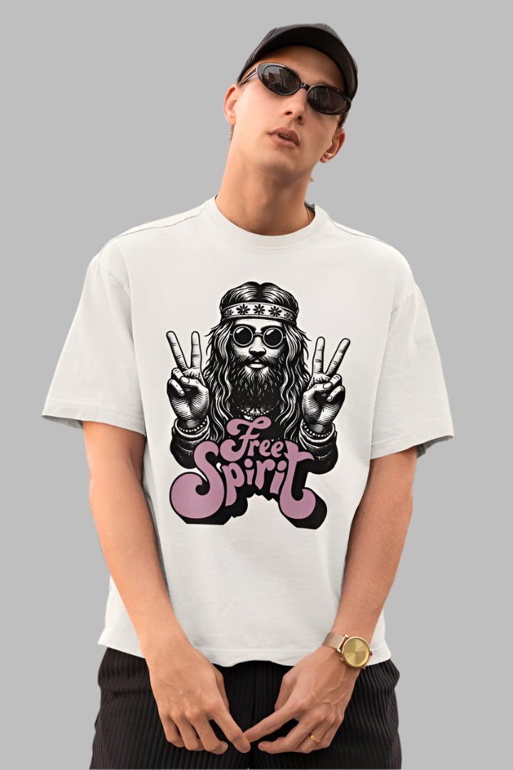 Men's Free Spirit Oversized T shirt White by ZealforTee