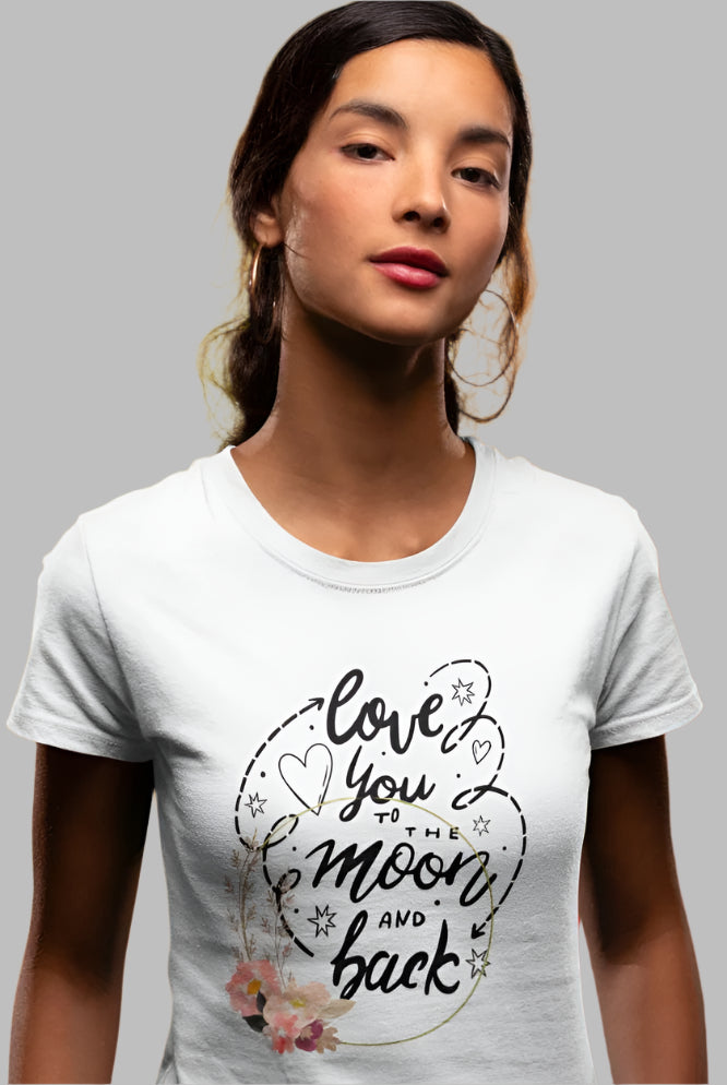 Women's Love You Moon And Back T-shirt White by ZealforTee