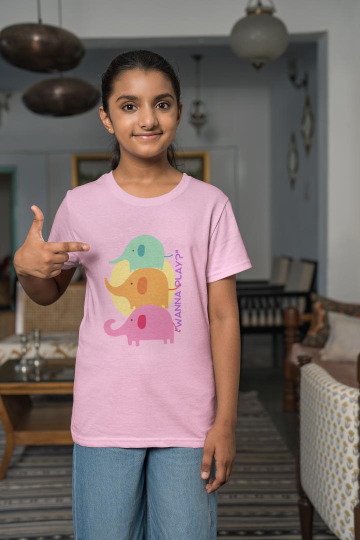 Kid's Wanna Play Elephant Unisex Tshirt Light Pink by ZealforTee