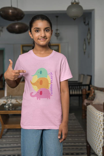 Kid's Wanna Play Elephant Unisex Tshirt Light Pink by ZealforTee