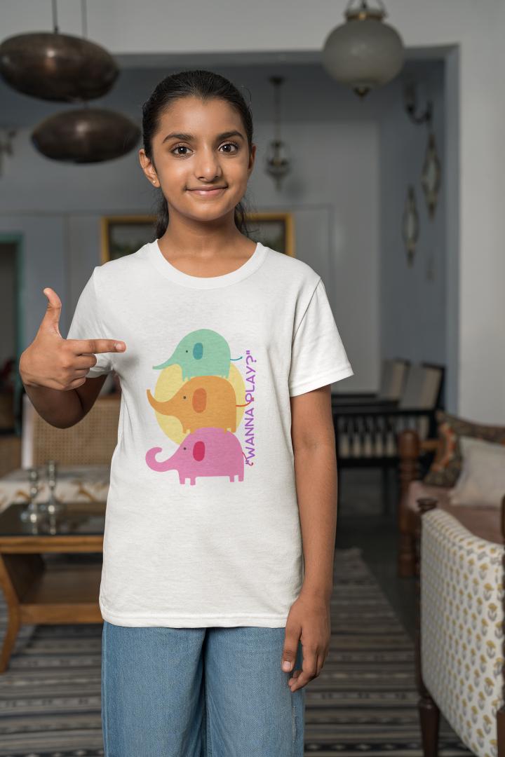 Kid's Wanna Play Elephant Unisex Tshirt Sky Blue by ZealforTee