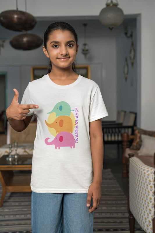 Kid's Wanna Play Elephant Unisex Tshirt Sky Blue by ZealforTee