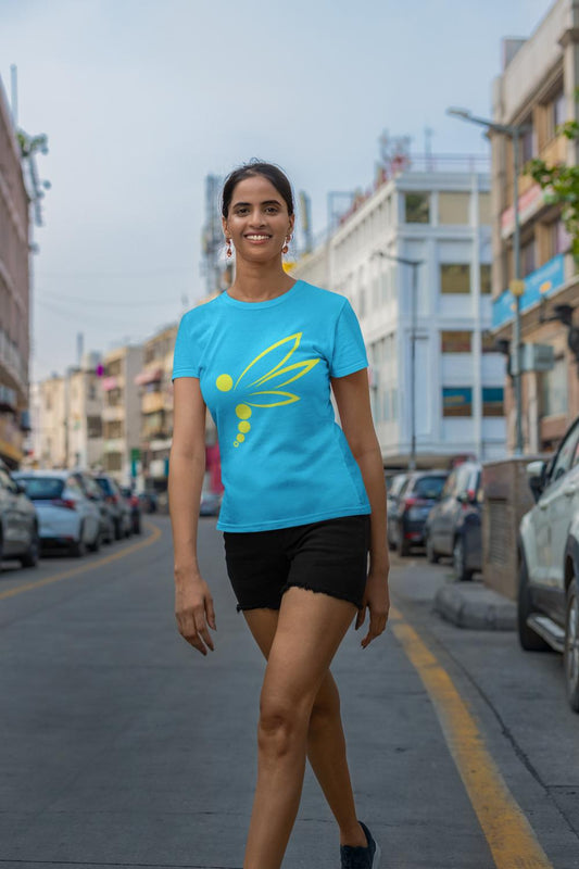 Women's Yellow Moth T-shirt Sky Blue by ZealforTee