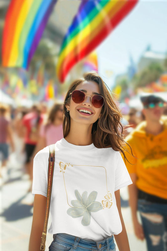 Women's Grey Flower T-shirt White by ZealforTee