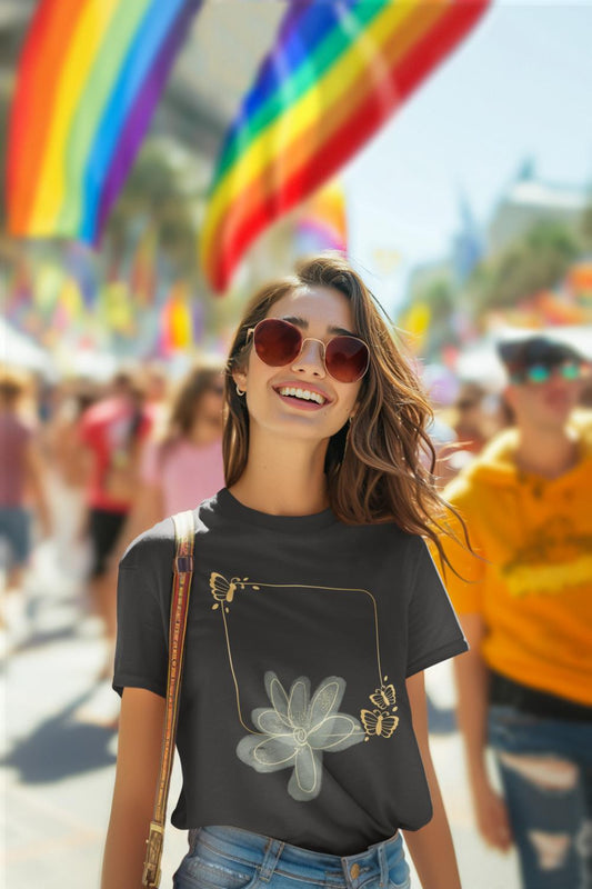 Women's Grey Flower T-shirt White by ZealforTee