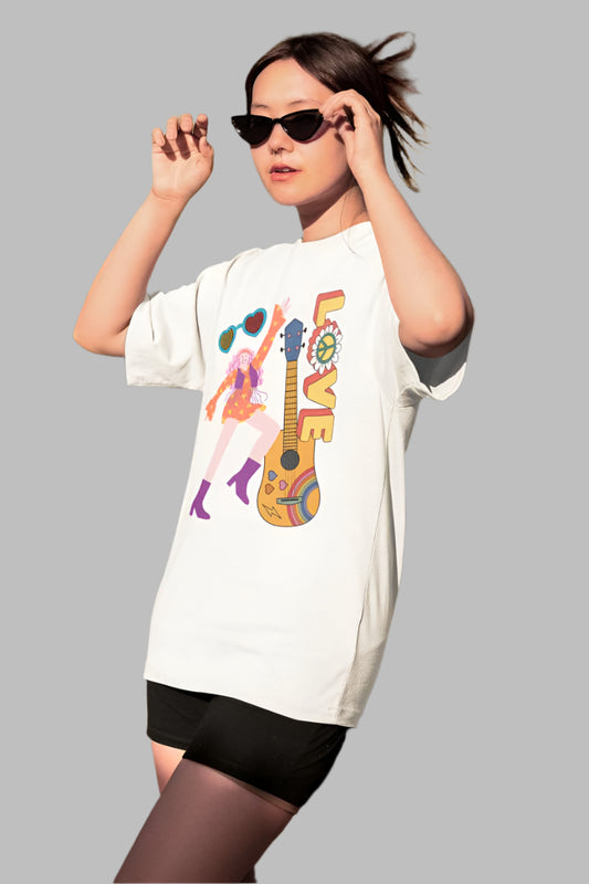 Women's Love for Guitar Oversized T shirt Black by ZealforTee