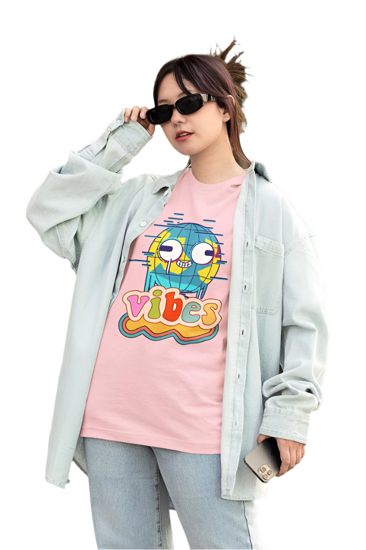 Women's Vibrant Vibes Oversized T shirt Light Baby Pink by ZealforTee