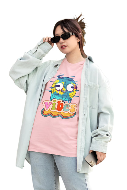 Women's Vibrant Vibes Oversized T shirt Light Baby Pink by ZealforTee