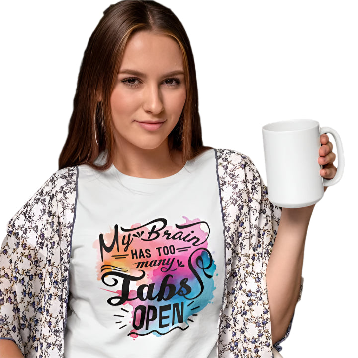 Women's My Brain Has Too Many Tabs Open T-shirt Golden Yellow by ZealforTee