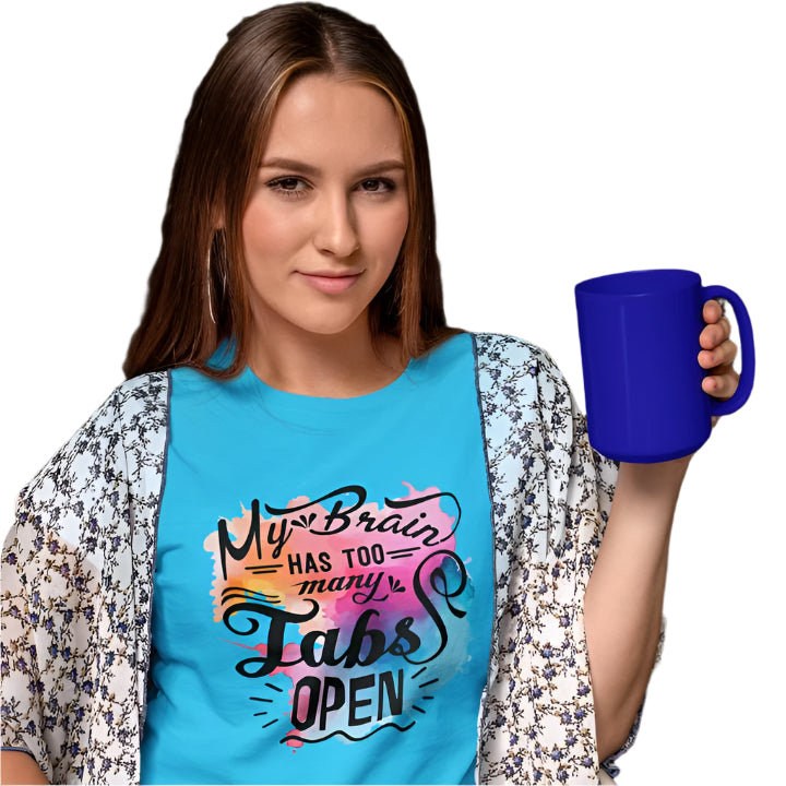 Women's My Brain Has Too Many Tabs Open T-shirt Golden Yellow by ZealforTee