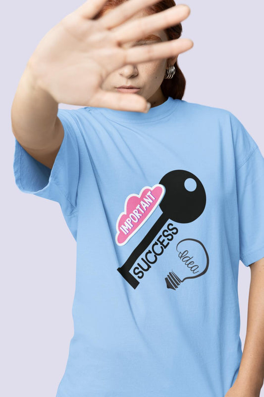 Women's Key to Success Oversized T shirt Baby Blue by ZealforTee
