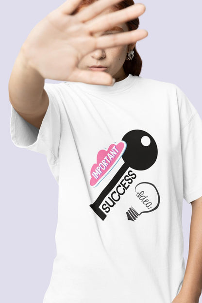 Women's Key to Success Oversized T shirt Baby Blue by ZealforTee