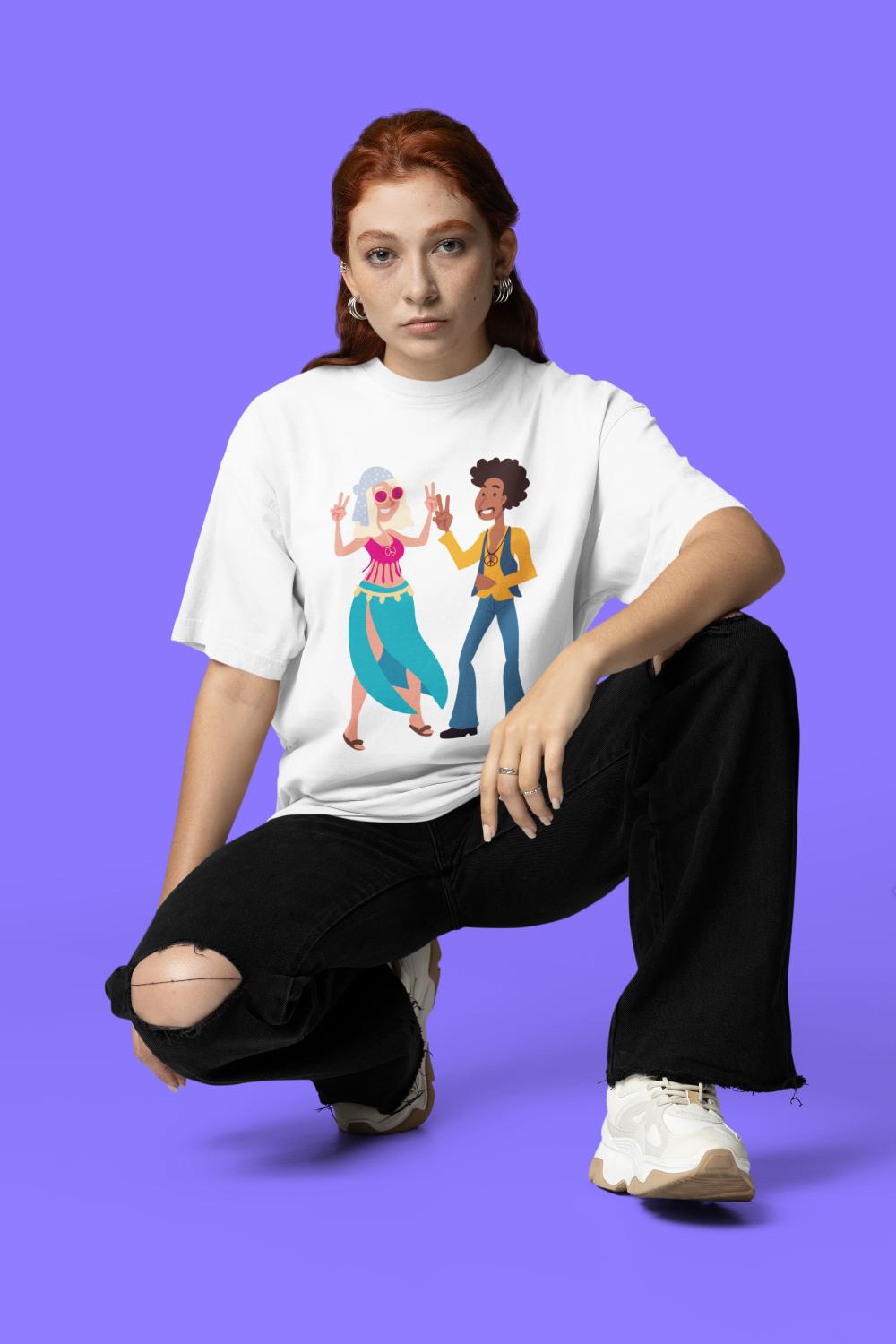 Women's Hippy Couple Oversized T shirt White by ZealforTee