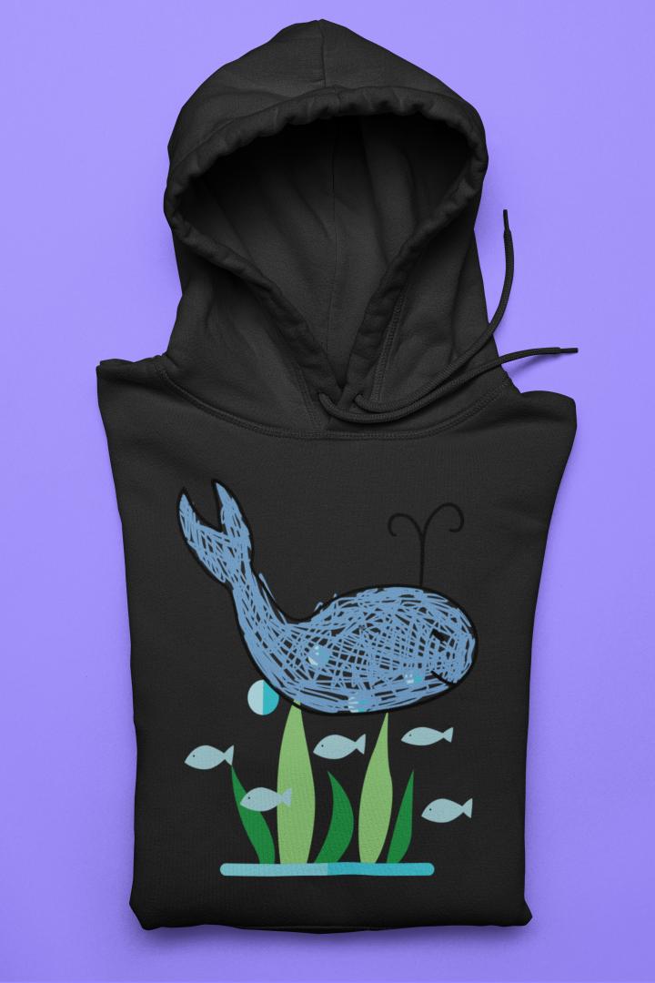 Women's Crayon Whale Hoodie Sweatshirt Light Baby Pink by ZealforTee