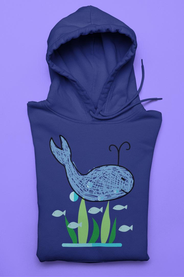 Women's Crayon Whale Hoodie Sweatshirt Black by ZealforTee