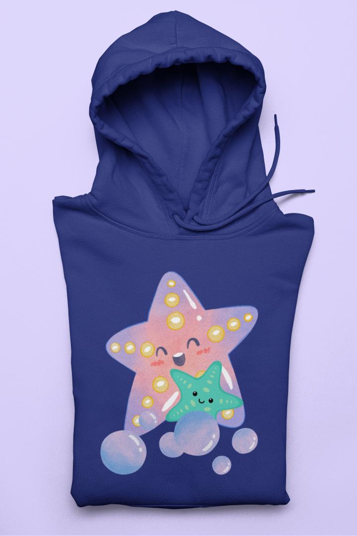 Women's Starfish with Kids Hoodie Sweatshirt Black by ZealforTee