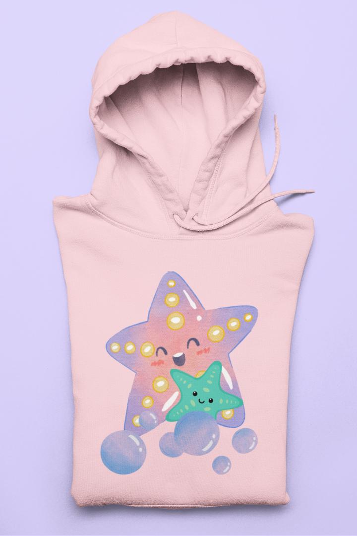 Women's Starfish with Kids Hoodie Sweatshirt Black by ZealforTee