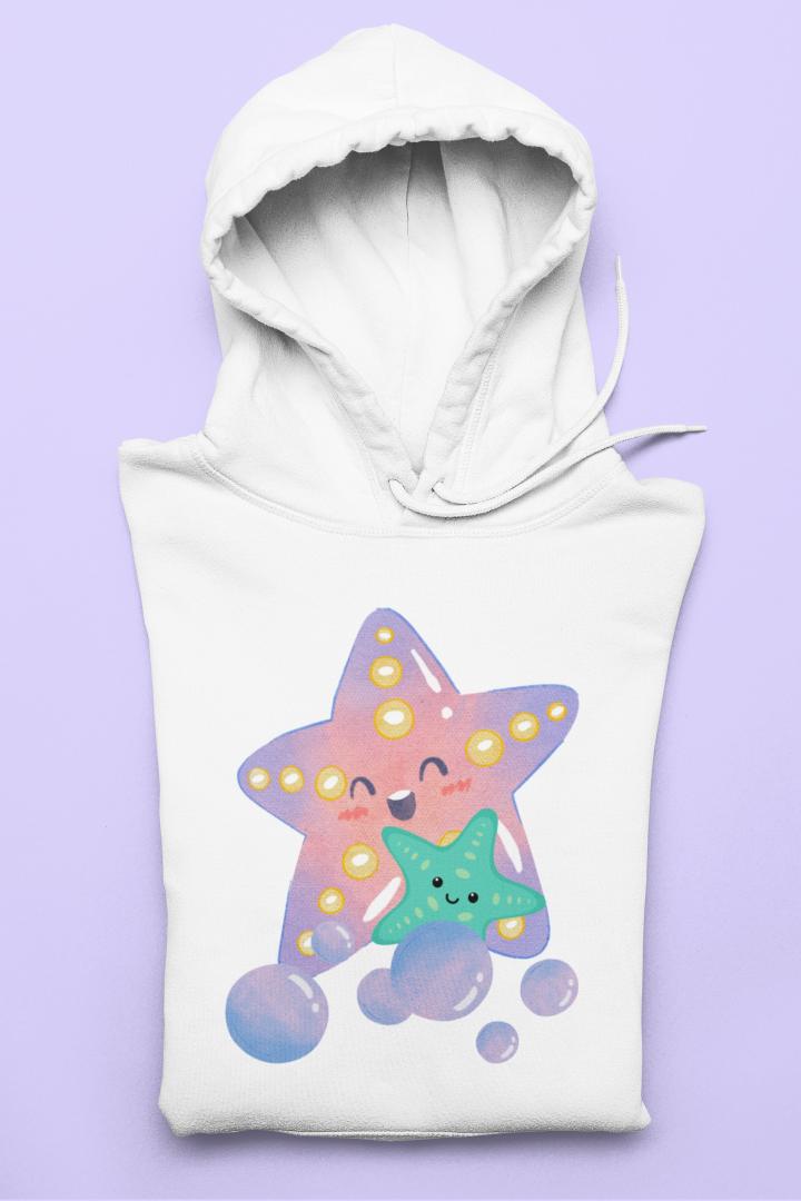 Women's Starfish with Kids Hoodie Sweatshirt Black by ZealforTee