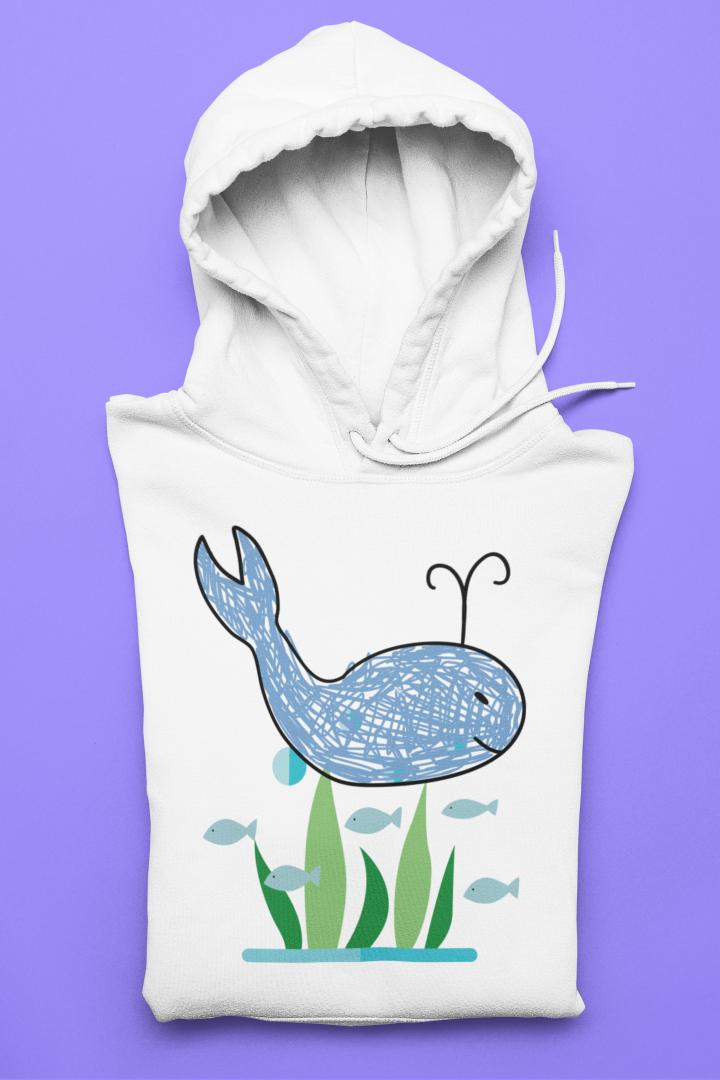Women's Crayon Whale Hoodie Sweatshirt Light Baby Pink by ZealforTee
