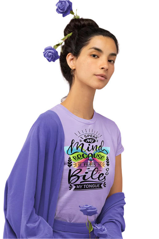 Women's Mind Vs Tongue T-shirt Iris Lavender by ZealforTee