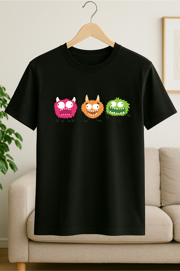 Cute Monsters Black T-shirt for women by ZealforTee